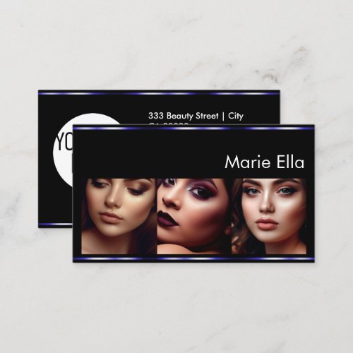 Black Blue Product Labels with Logo Photos Glam Business Card