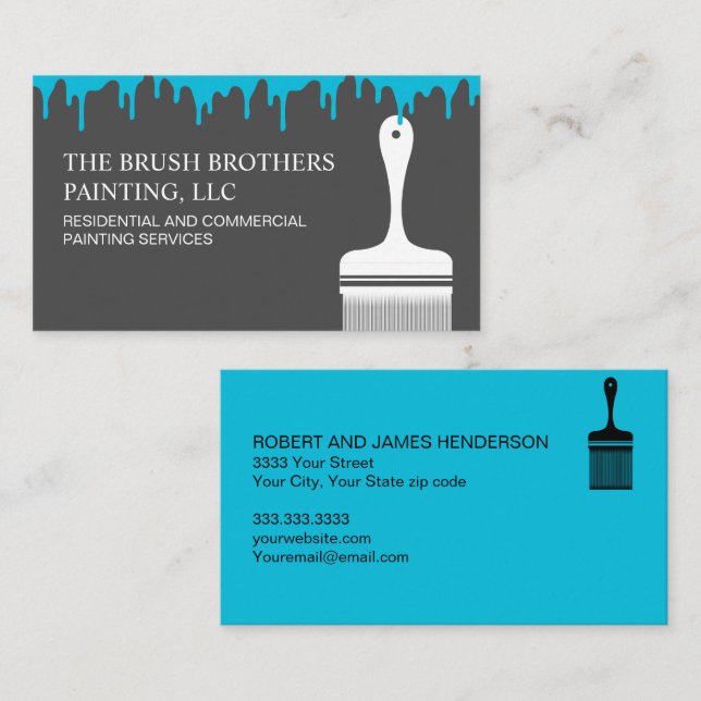 Black Blue Professional House Painter Business Card (Front/Back)