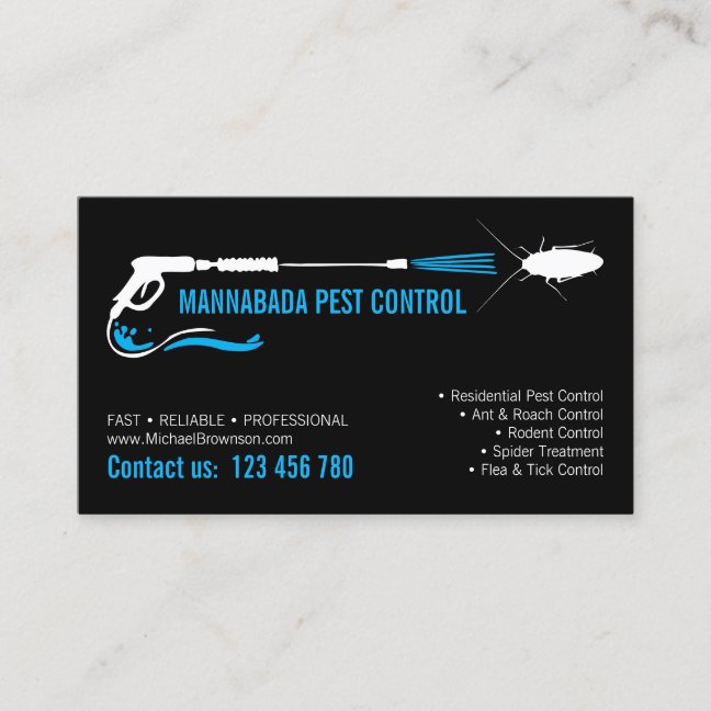 Black Blue Professional Pest Control Exterminator Business Card
