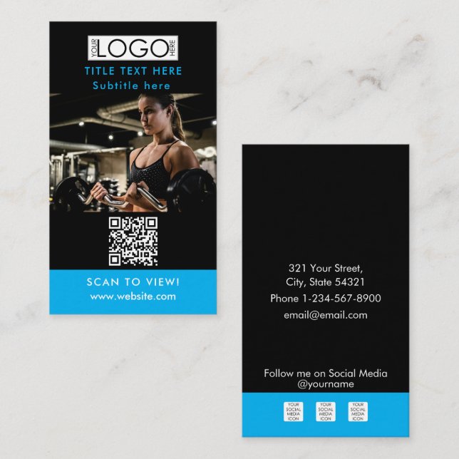 Black & Blue Promotional QR Code Business Logo Business Card (Front/Back)