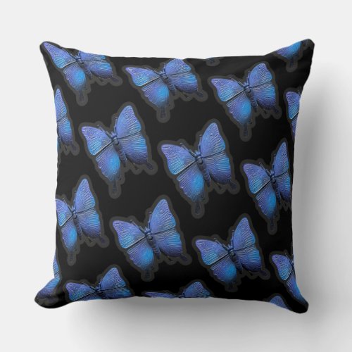 Black blue purple butterfly throw pillow