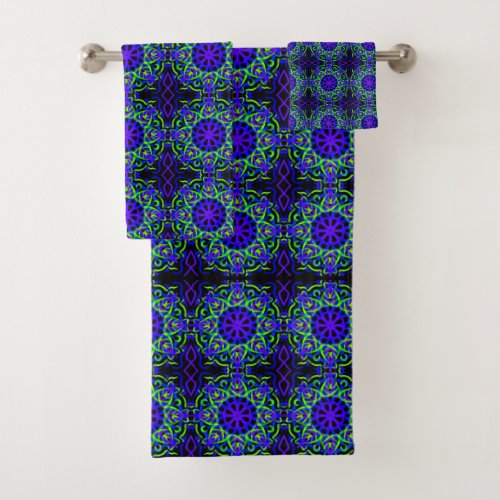 Black Blue Purple Lime Green Mechanical Drawing Bath Towel Set