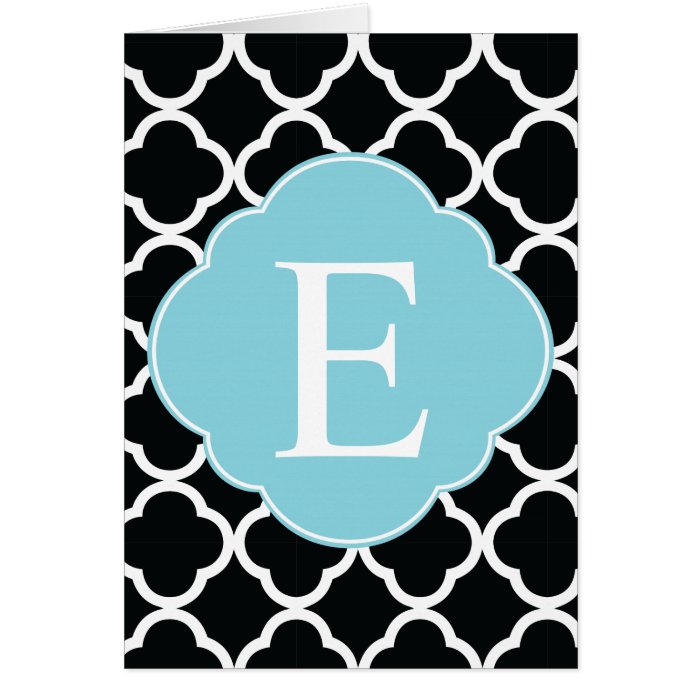 Black Blue Quatrefoil Monogram Cards