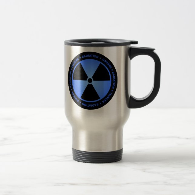 Black & Blue Radiation Symbol Mug w/ Text (Right)