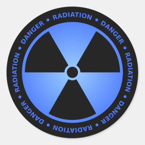 Black  Blue Radiation Symbol Sticker w Text