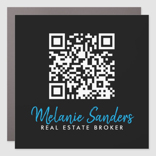 BLACK Blue REAL ESTATE QR Code Car Magnet   (Front)