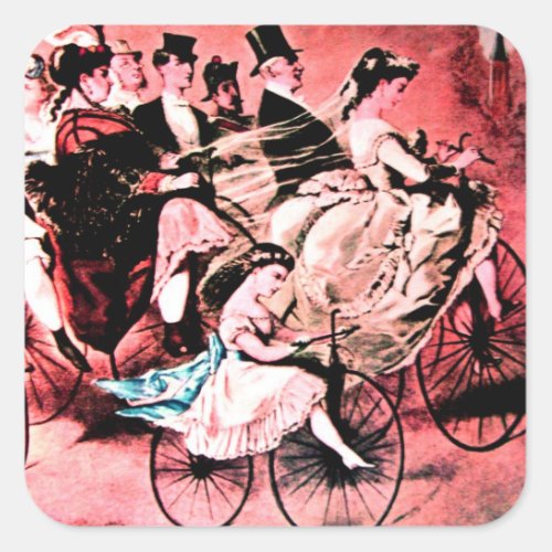 BLACK BLUE RED BICYCLE WEDDING PARTY SQUARE STICKER