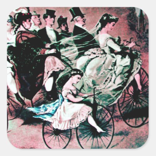 BLACK BLUE RED BICYCLE WEDDING PARTY SQUARE STICKER