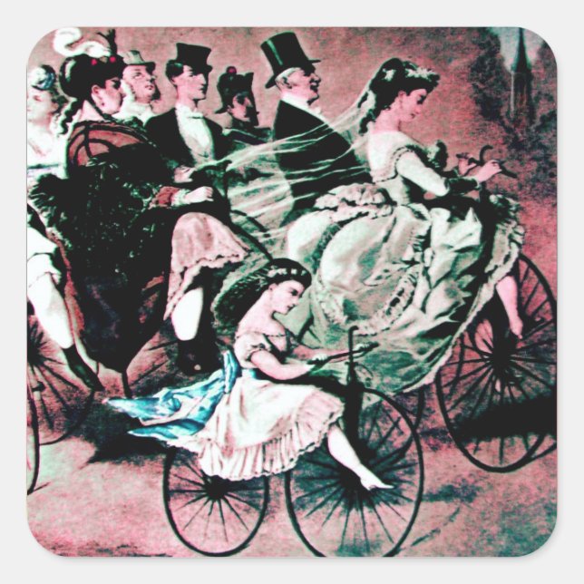 BLACK BLUE RED BICYCLE WEDDING PARTY SQUARE STICKER (Front)