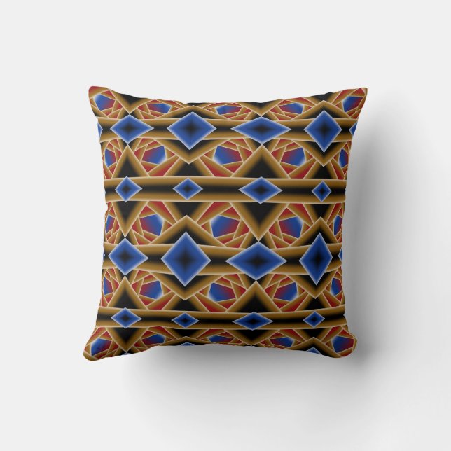 Black Blue Red Gold Ombre Abyss Abstract Art Throw Pillow (Back)