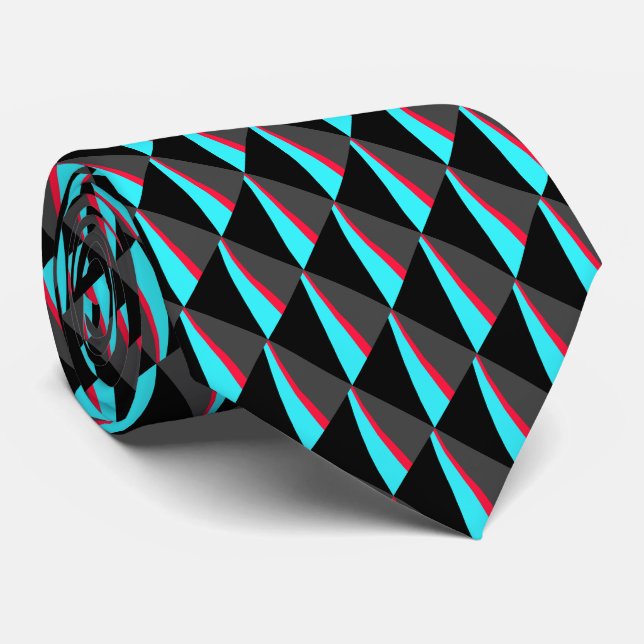 Black Blue Red Gray Pattern Tie (Rolled)