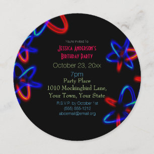 Black Blue Red Laser Neon Lights Birthday Invitation