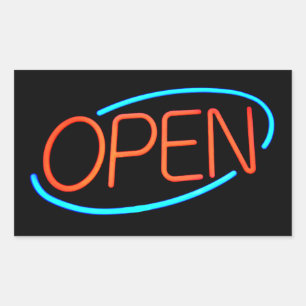 Black, Blue, & Red Neon OPEN Sign Bar Sticker