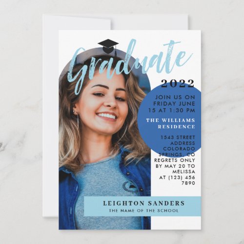 Black Blue Retro Arch Photo Graduation Invitation