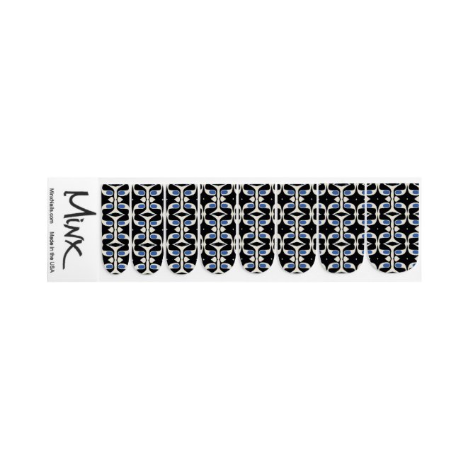 Black Blue Retro Pattern Nail Decals (Left Hand)