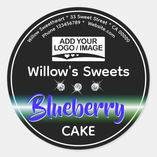 Black Blue Rhinestone Cupcake Cake Pastry Label