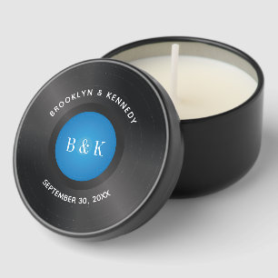 Black Blue Rock N Roll Monogram Name Vinyl Record Mini Candle Favors