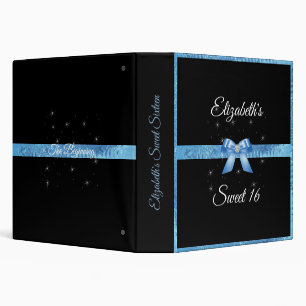 Black Blue Satin Ribbon Sparkle Stars 3 Ring Binder