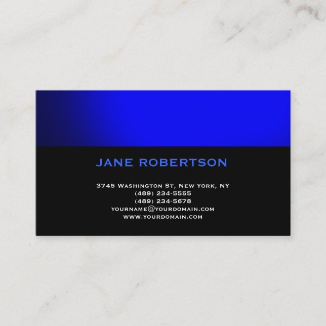 Black Blue Simple Plain Business Card (Front)