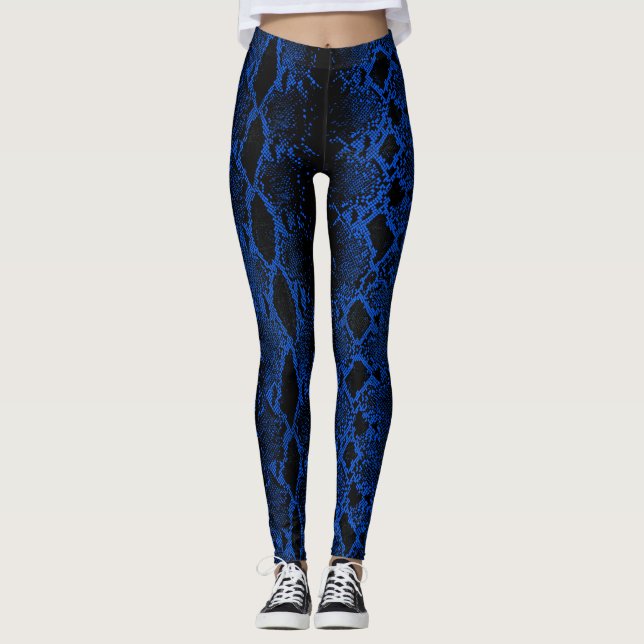 Black Blue Snake Skin Leggings (Front)