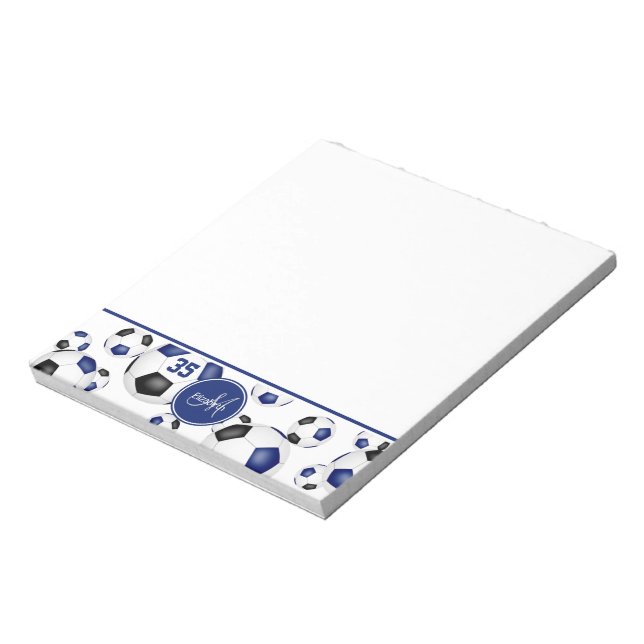 black blue soccer balls accent athlete gifts notepad (Rotated)