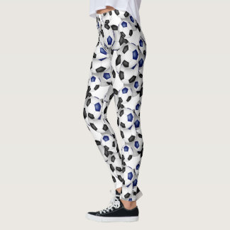 black blue soccer balls pattern leggings