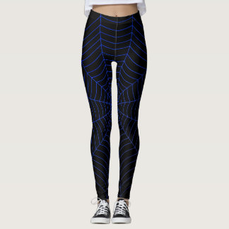 Black blue spider web Halloween pattern Leggings