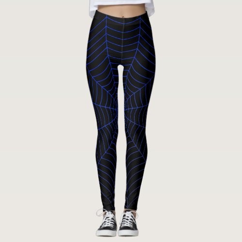 Black blue spider web Halloween pattern Leggings