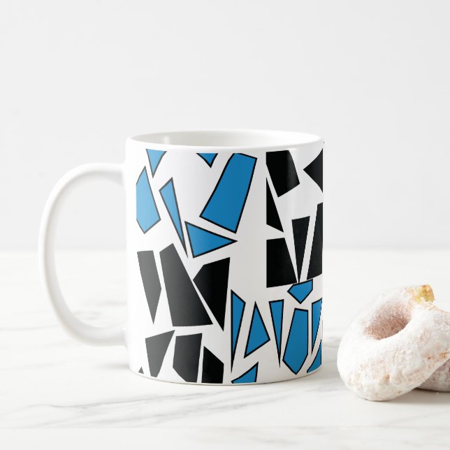 Black Blue Stained Glass Pattern Coffee Mug (With Donut)