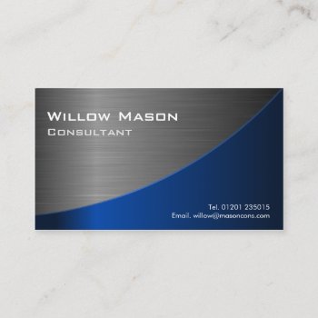 Black & Blue Stainless Steel Curved  Business Card by ImageAustralia at Zazzle