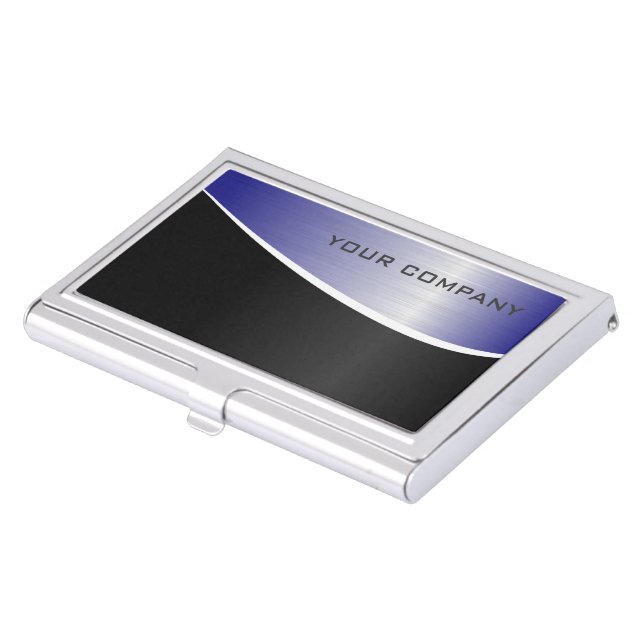 Black & Blue Steel Effect Business Card Holder (Front)