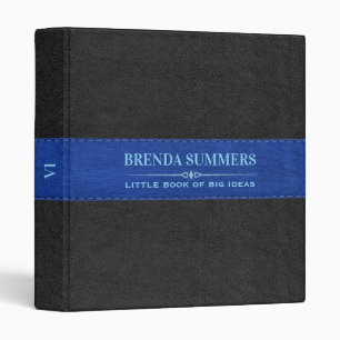 Black & Blue Stitched Leather Black 3 Ring Binder