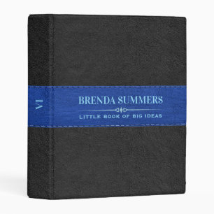 Black & Blue Stitched Leather Black Mini Binder