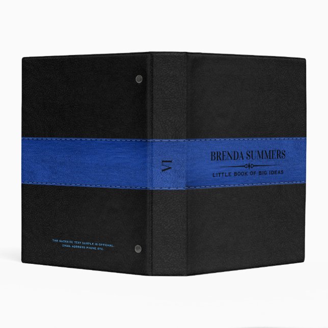 Black & Blue Stitched Leather Black Mini Binder (Background)