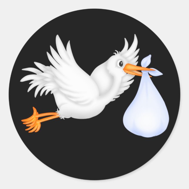 Black Blue Stork Baby Shower Stickers (Front)