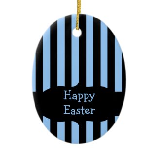 Black & Blue Stripe Happy Easter Egg Ornament ornament