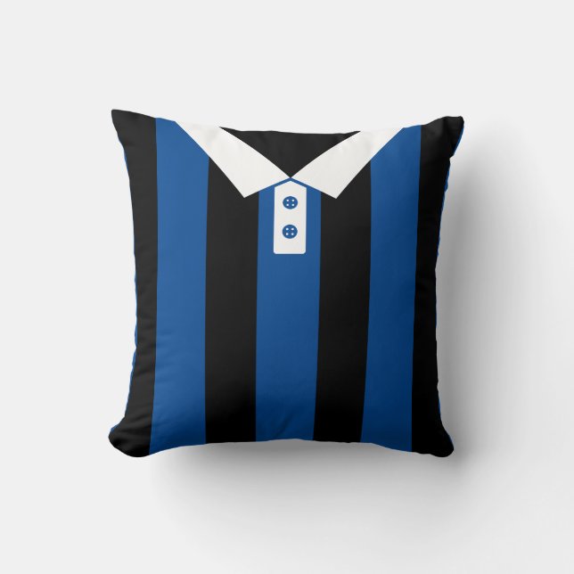 Black & Blue Striped Sports Jersey Template Pillow (Front)
