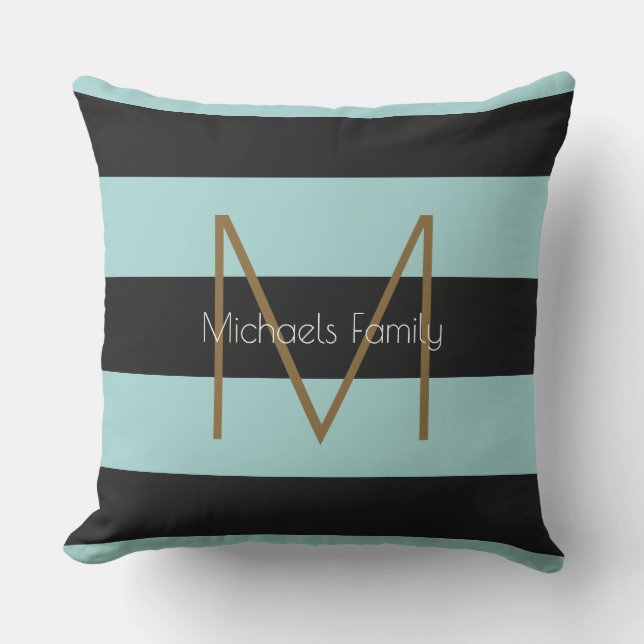 black & blue striped & stylish personalized family outdoor pillow (Front)