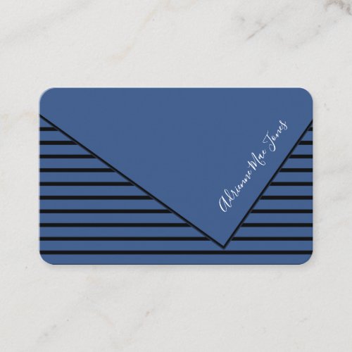 Black  Blue Stripes Faux Fold Over Business Card