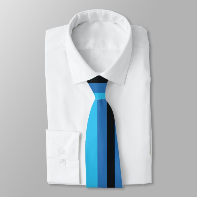 Black Blue Stripes Neck Tie (Tied)
