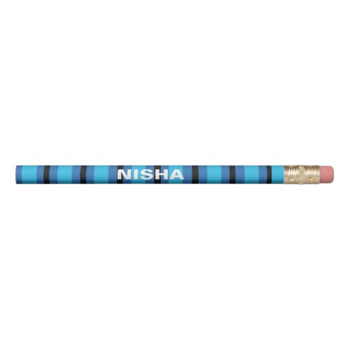 Black Blue Stripes Personalized Pencil