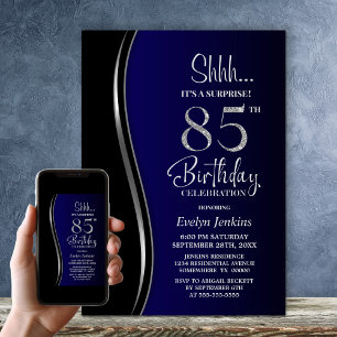Black Blue Surprise 85th Birthday Invitation