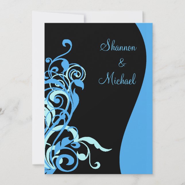 Black Blue Swirl Wedding Invitation (Front)