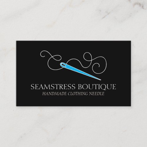 Black Blue Tailor Seamstress Alterations Needle Business Card
