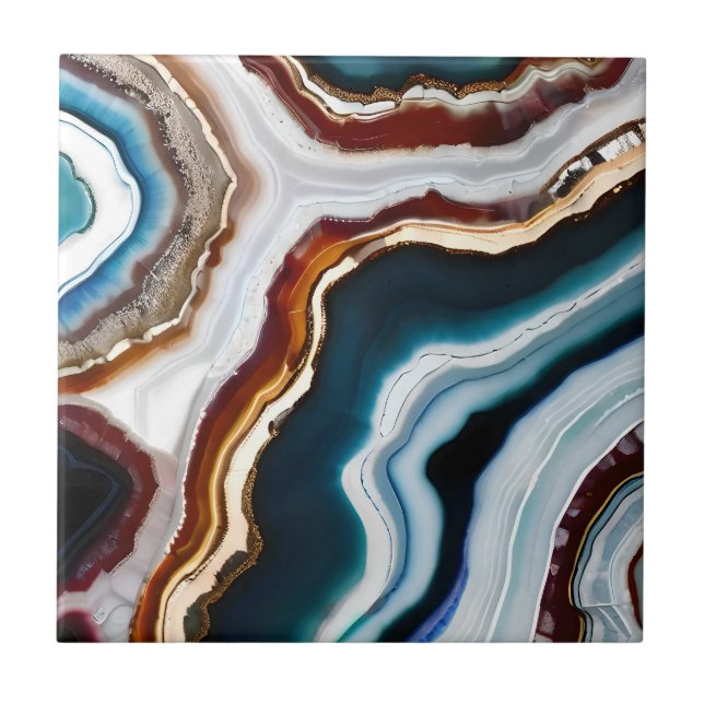 Black Blue Terracotta White Gold Agate Geode Ceramic Tile (Front)