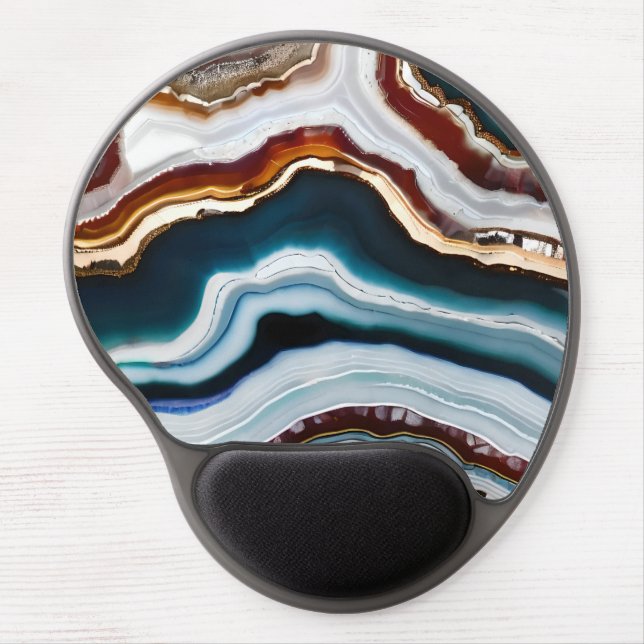 Black Blue Terracotta White Gold Agate Geode Gel Mouse Pad (Front)