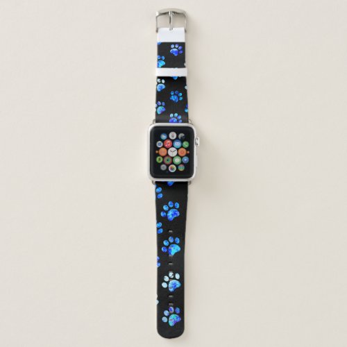 Black Blue Textured Paw Prints Pattern Apple Watch Band