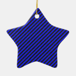 Black Blue Thin Diagonal Stripes Ceramic Ornament