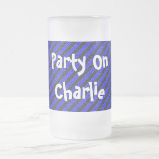 Black Blue Thin Diagonal Stripes Frosted Glass Beer Mug