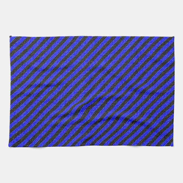 Black Blue Thin Diagonal Stripes Towel (Horizontal)